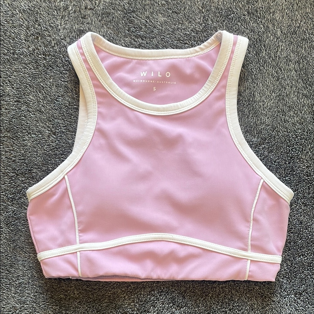 Wilo Activewear Pink & White Sports Bra - Size Small